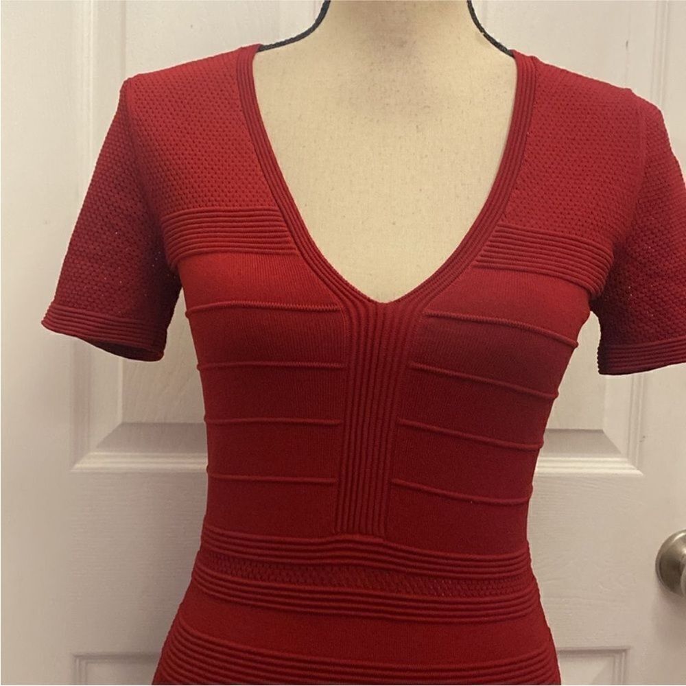 Sandro Red Milau Pointelle Ribbed Dress, S - Picture 3 of 15